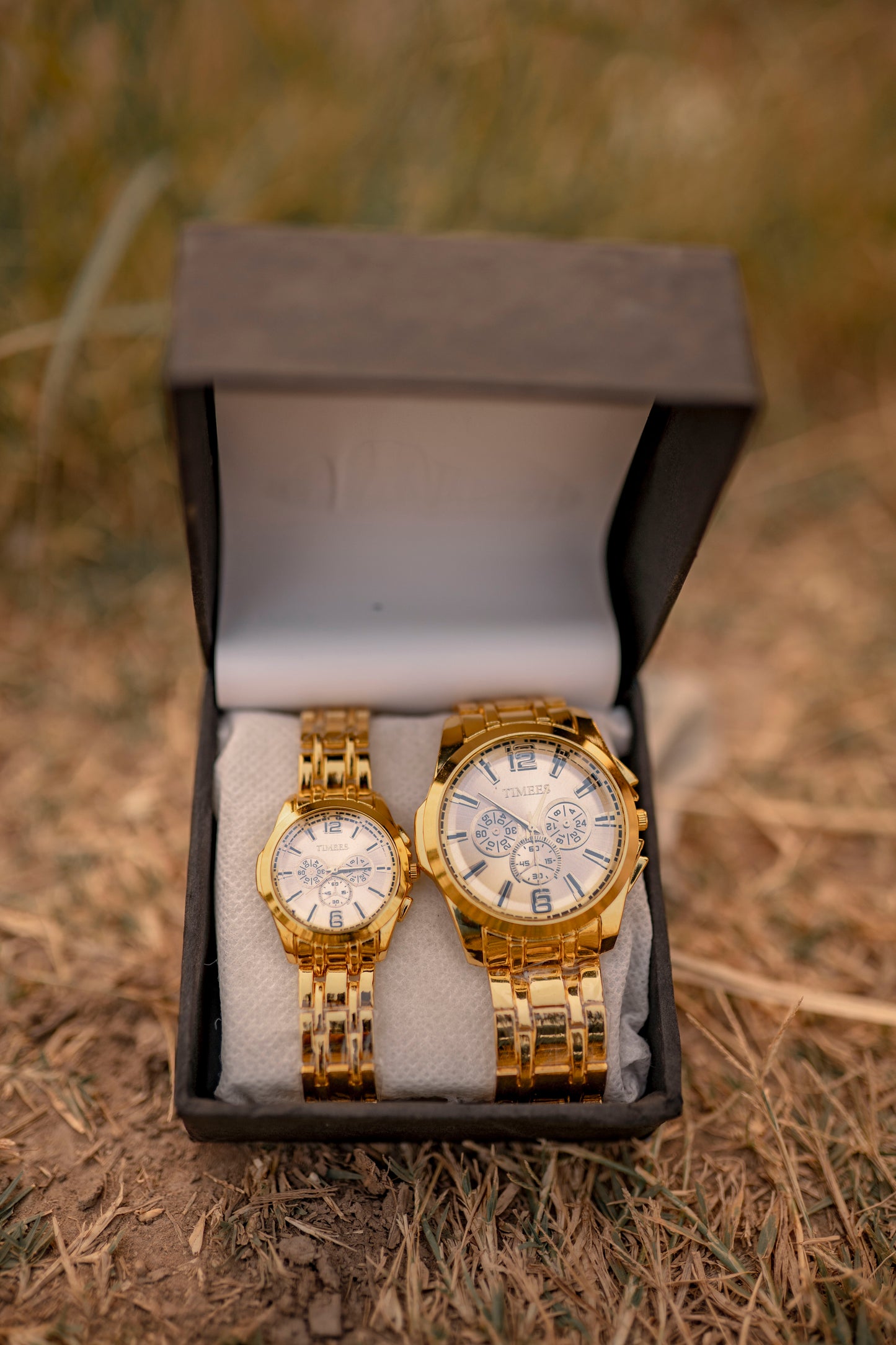Premium Couple Watches – Black, Orange & Gold Matching Set