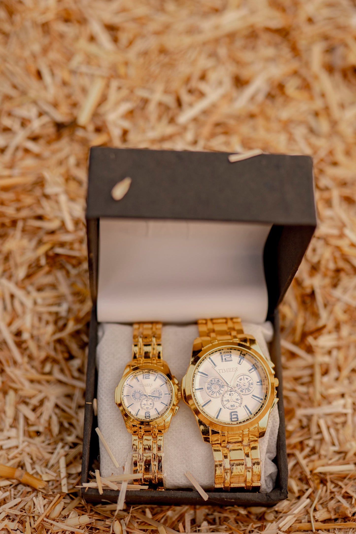 Premium Couple Watches – Black, Orange & Gold Matching Set