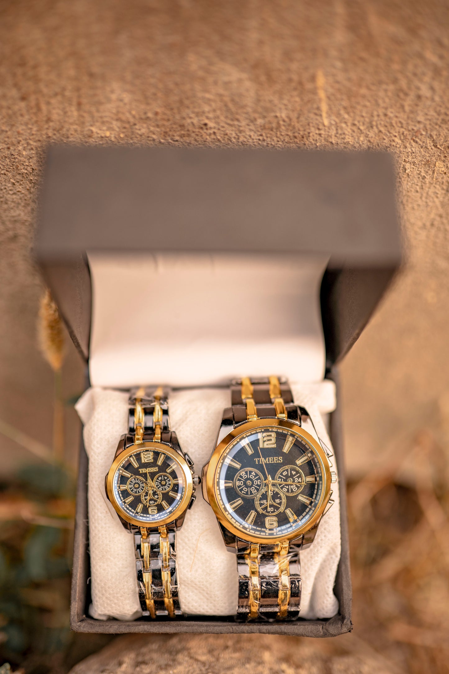 Premium Couple Watches – Black, Orange & Gold Matching Set