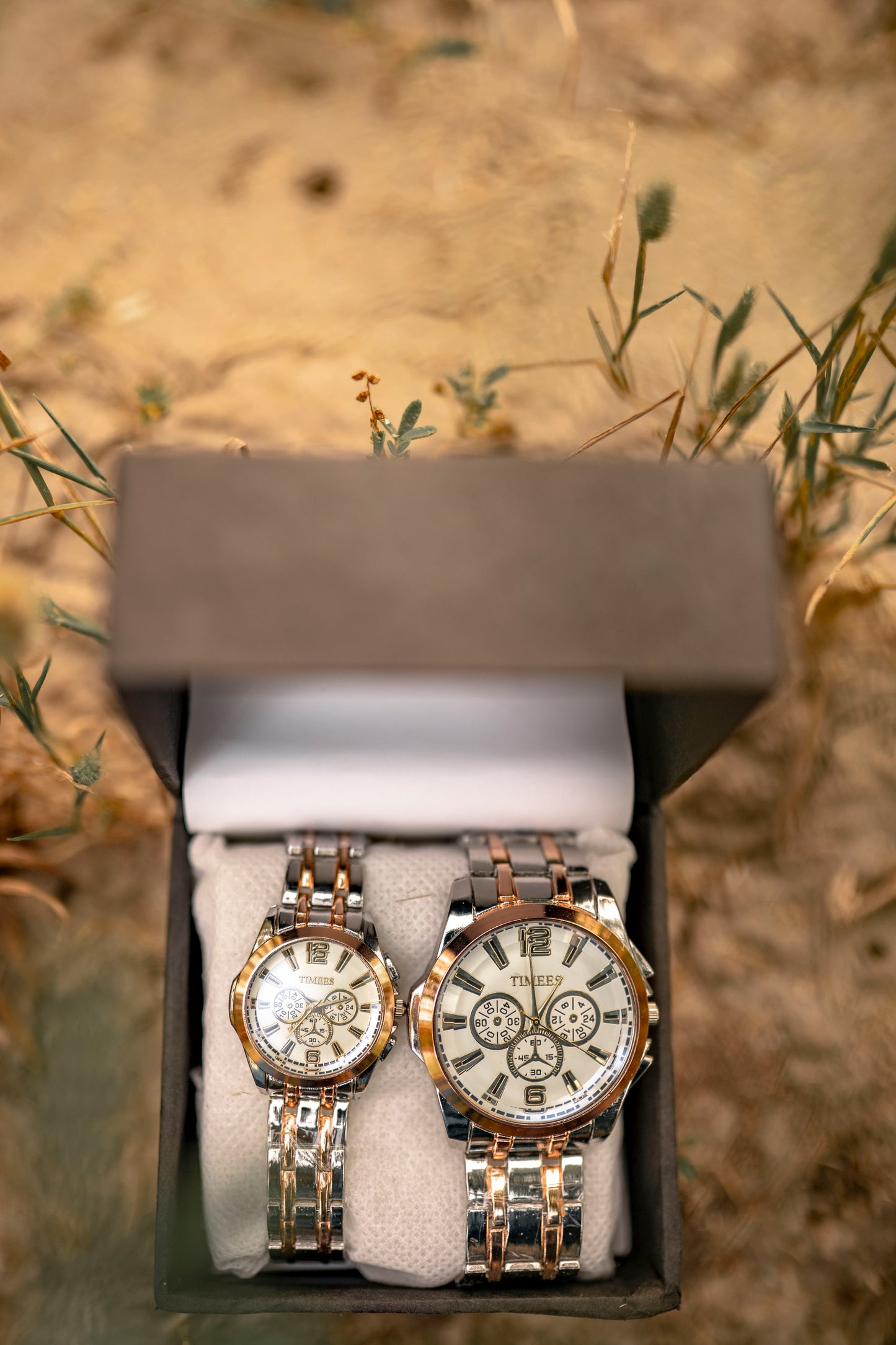 Premium Couple Watches – Black, Orange & Gold Matching Set